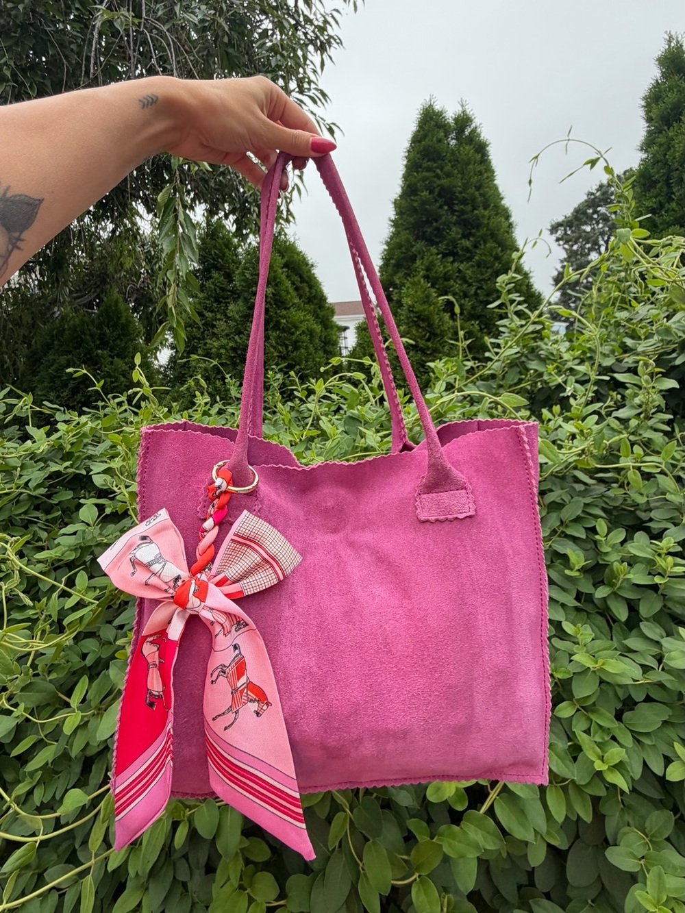 Pink Suede Vintage Genuine Leather Tote Bag Hobo Shoulder Purse Ginger Michelle